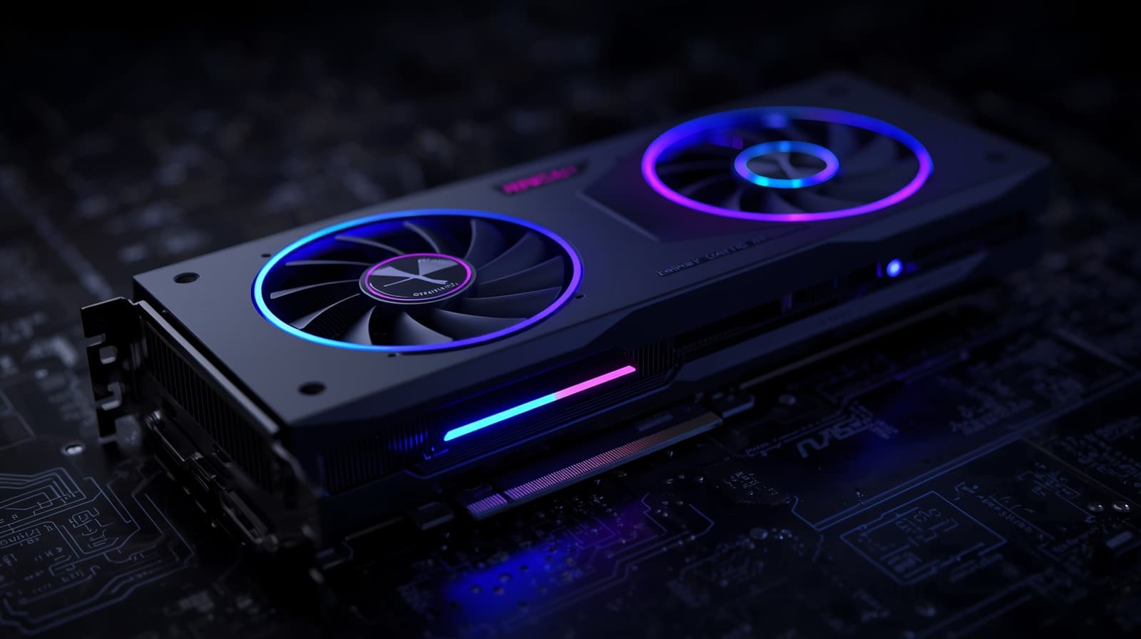 A sleek, modern graphics card with RGB lighting