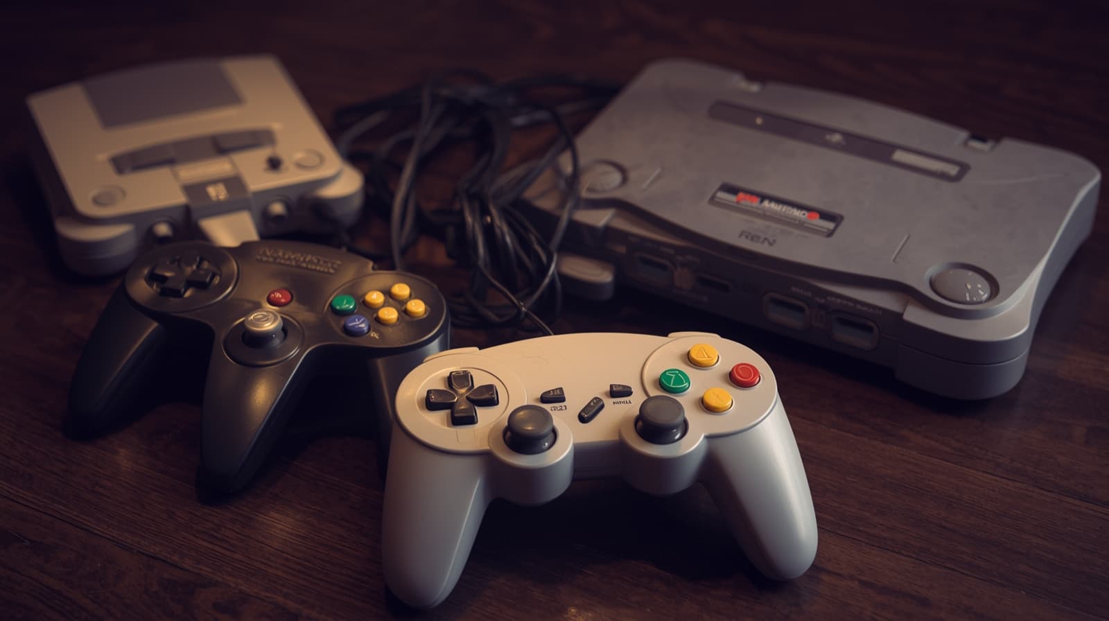 A collection of classic video game controllers